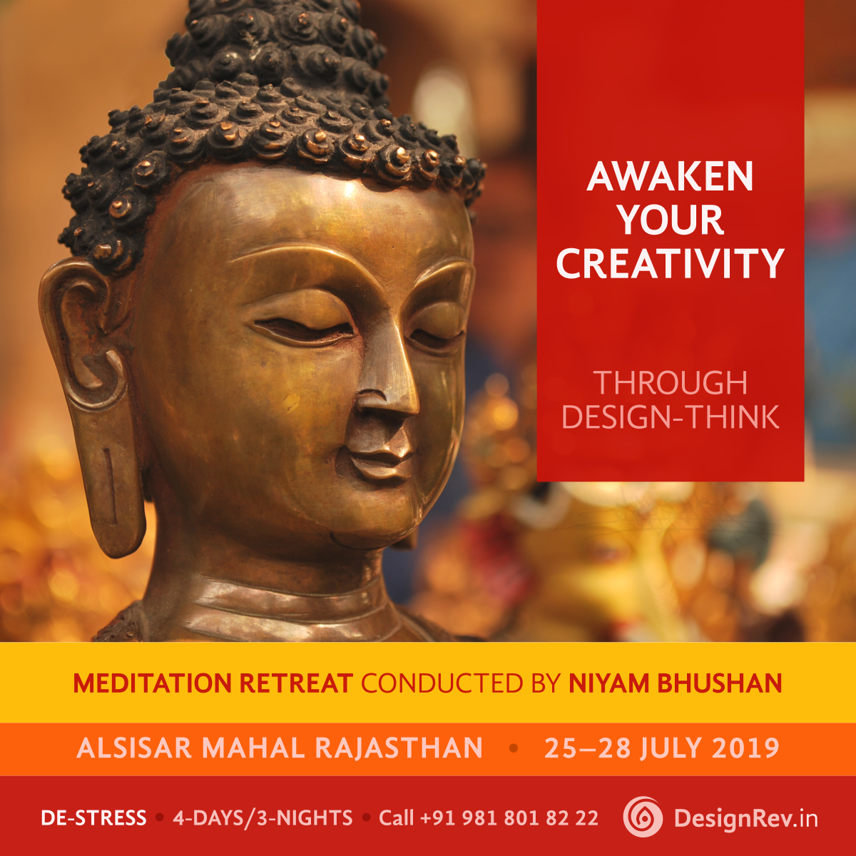 Awaken Your Creativity Through Design-Think. 4Days/3Nights Meditation Retreat at Alsisar Mahal Palace Rajasthan, 25-28 July 2019. Conducted by Niyam Bhushan