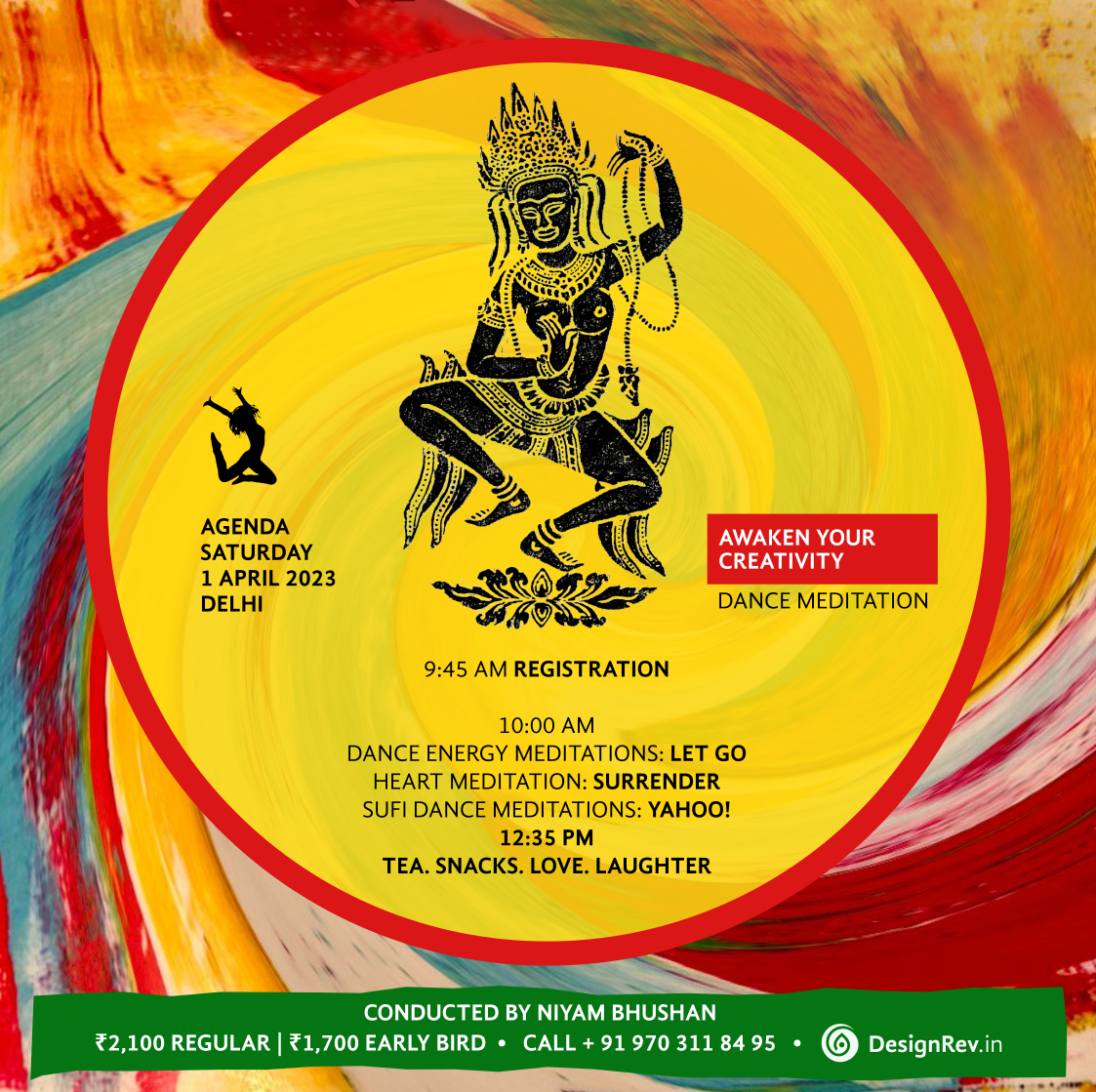 Agenda of 'Awaken Your Creativity' Meditation conducted by Niyam Bhushan, 01 April 2023, IFBC Dance Studio, Saket, New Delhi